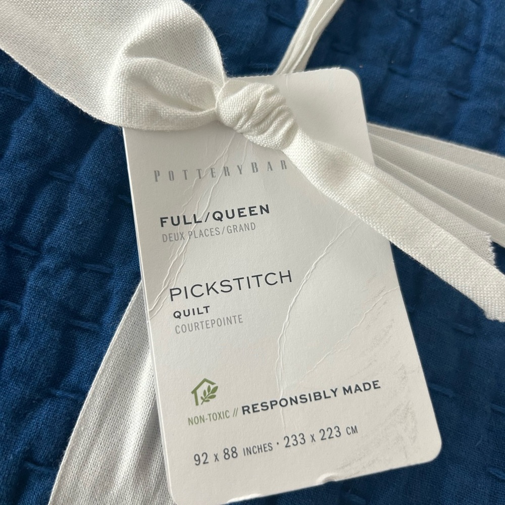 Pottery Barn Pick-Stitch Quilt Full Queen Capri Blue NEW - Picture 3 of 4